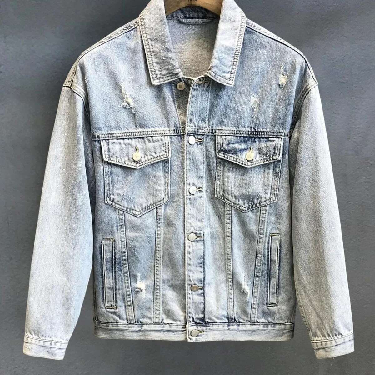 Denim Jacket Men Slimming Versatile Trendy Streetwear Top Cloth Material Regular Length Outerwear For Spring Autumn