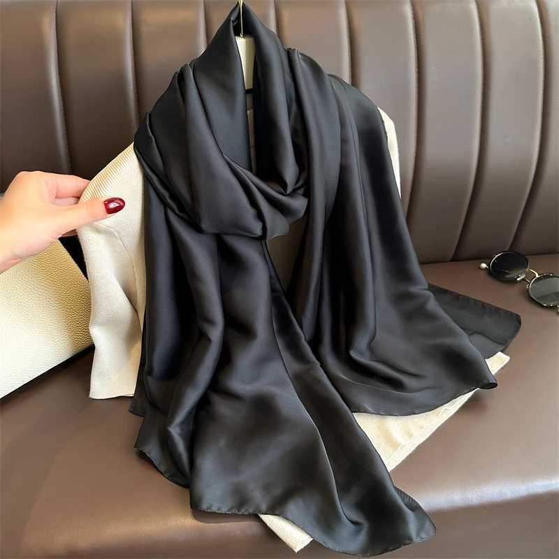 2024 Luxury Brand Spring Large Length Pashmina Womens Scarf Solid Silk Shawl Bag Womens Beach Fashion Womens Bandana Cover Echape W250107