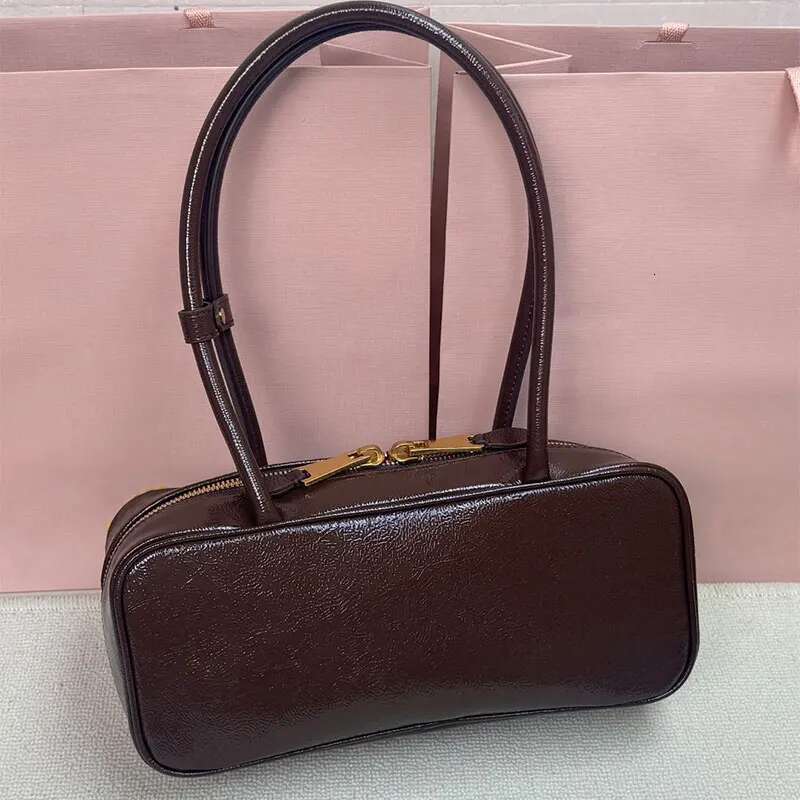 2025 Bowg Bag Wrinkled Oil Wax Leather High Quality Casual Shoulder Handheld Handbag Coffee Chocolate Tote Ladies