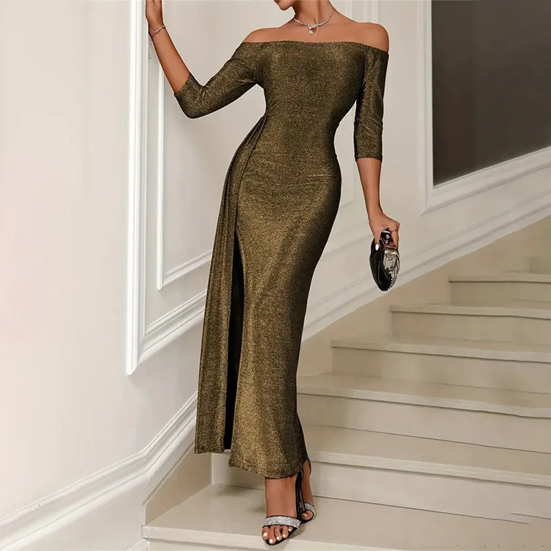 YKUKU Women Dress Lady Elegant OffShoulder Fashion Strapless Evening Party Dresses Split Bodycon Slim Summer Long 250103