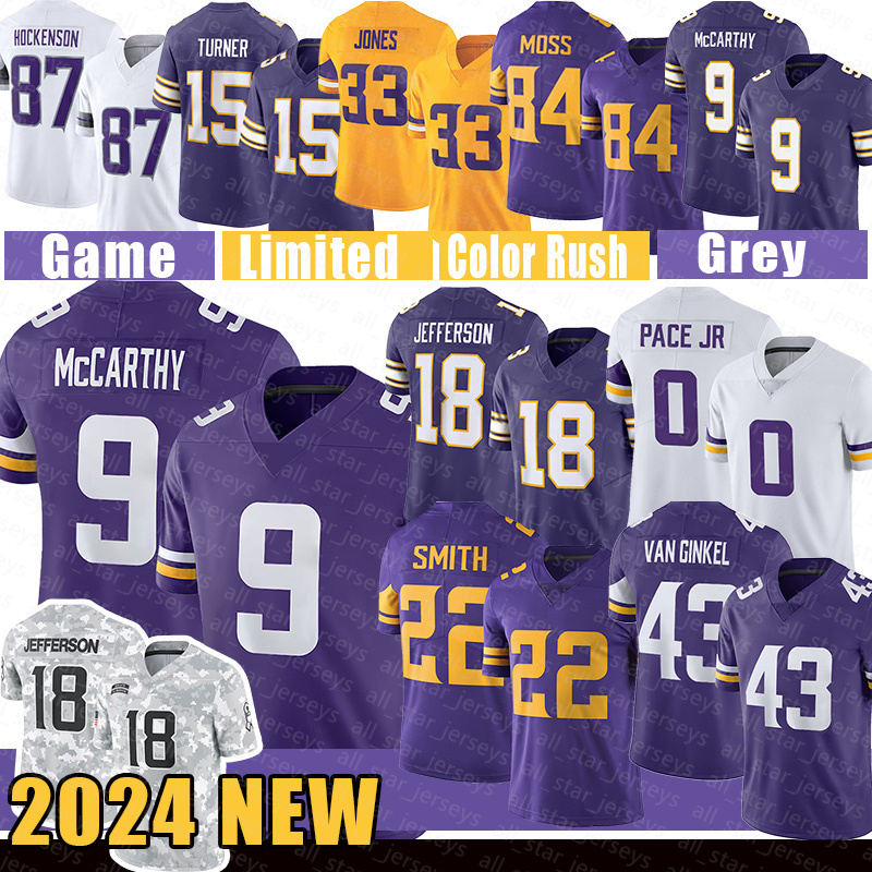 Harrison Smith Football Jerseys Justin Jefferson J.J. McCarthy Andrew Van Ginkel Turner Addison T.J. Hockenson Ivan Aaron Jones Shaq Lucky Jackson Randy Moss