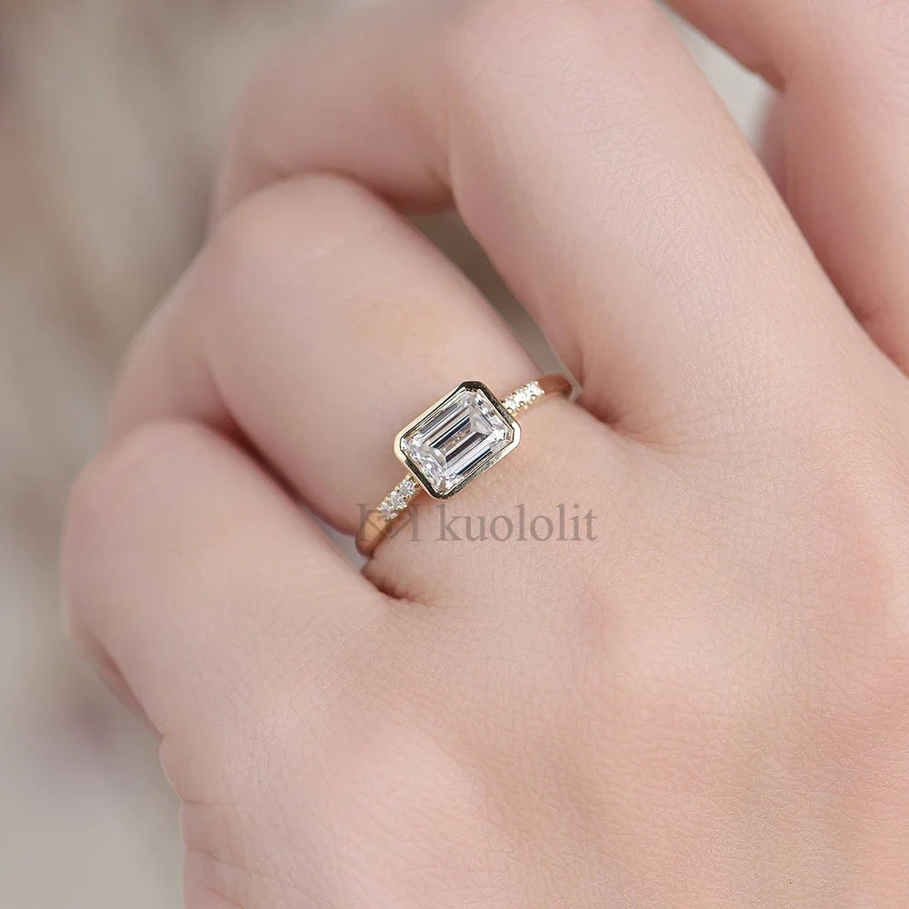 Kuololit Emerald Cut Solid 14K 10K Yellow Gold Ring for Women Bezel Set 1CT Solitaire Jewelry for Wedding Engagement 250107