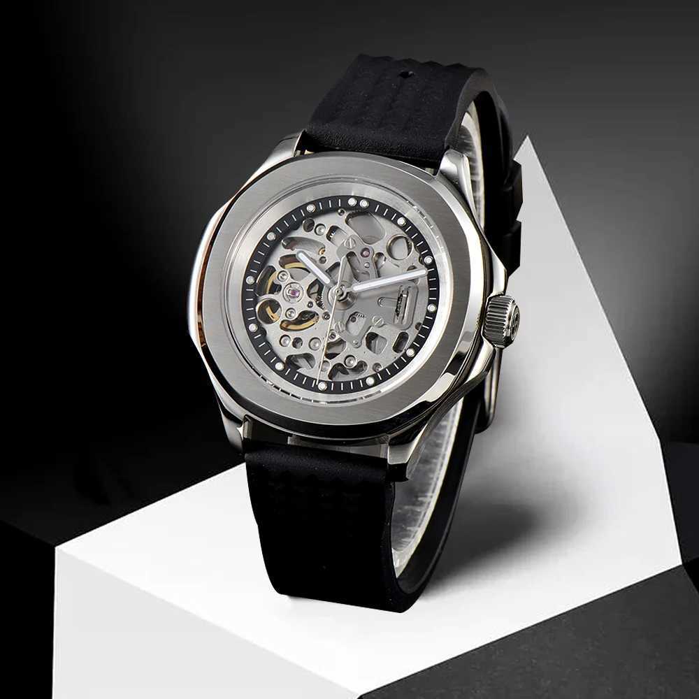 39.5mm NEW Fashion Hollow-out Skeleton Mens Wrist Watch Automatic Mechanical Waterproof Sapphire NH70 Movement rubber strapX250107