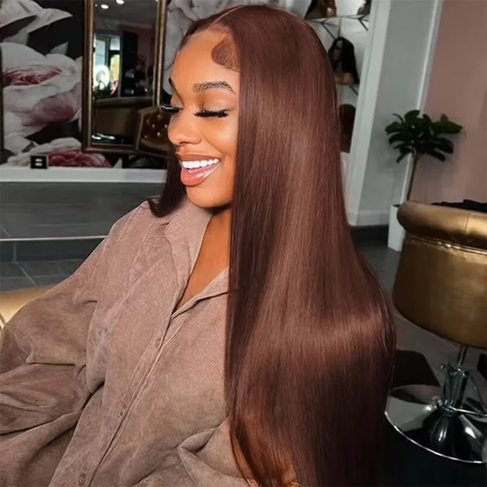 13x4 Lace Long Brown Wigs Similar to Real Human Hair Straight Brazilian Highlight Closure Hair for Black Women Big Curly Synthetic HD Lace Frontal Wig