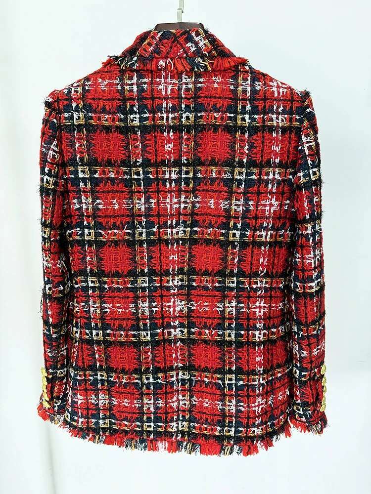 HIGH STREET Newest Fashion 2024 F/W Designer Women's Double Breasted Plaid Fringed Tweed Jacket