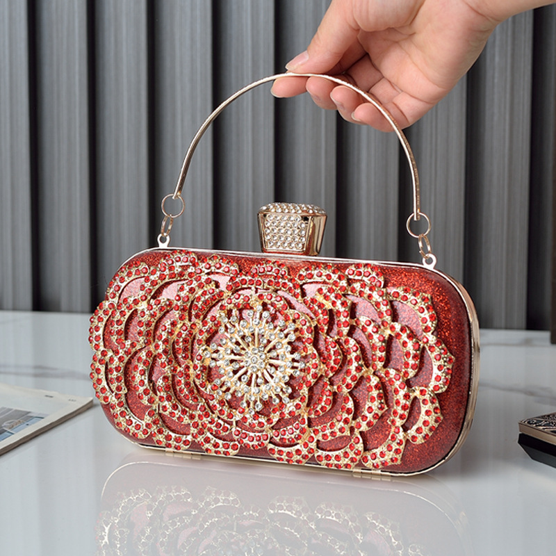 Red Rhinestone Evening Bag Diamond Clutch Brands Handbags for Women Flower Designer Luxury Phone Bag Crossbody Purse 2024