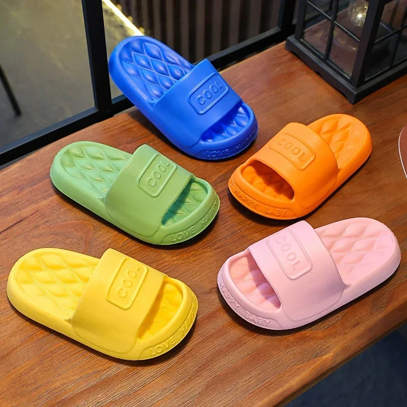 Summer Aged 3-12 Children Slippers Brief Lithe Sandal For Boys Girl Slides Soft Sole Mule Non-slip Flip Flops Home Kids Shoes 250106