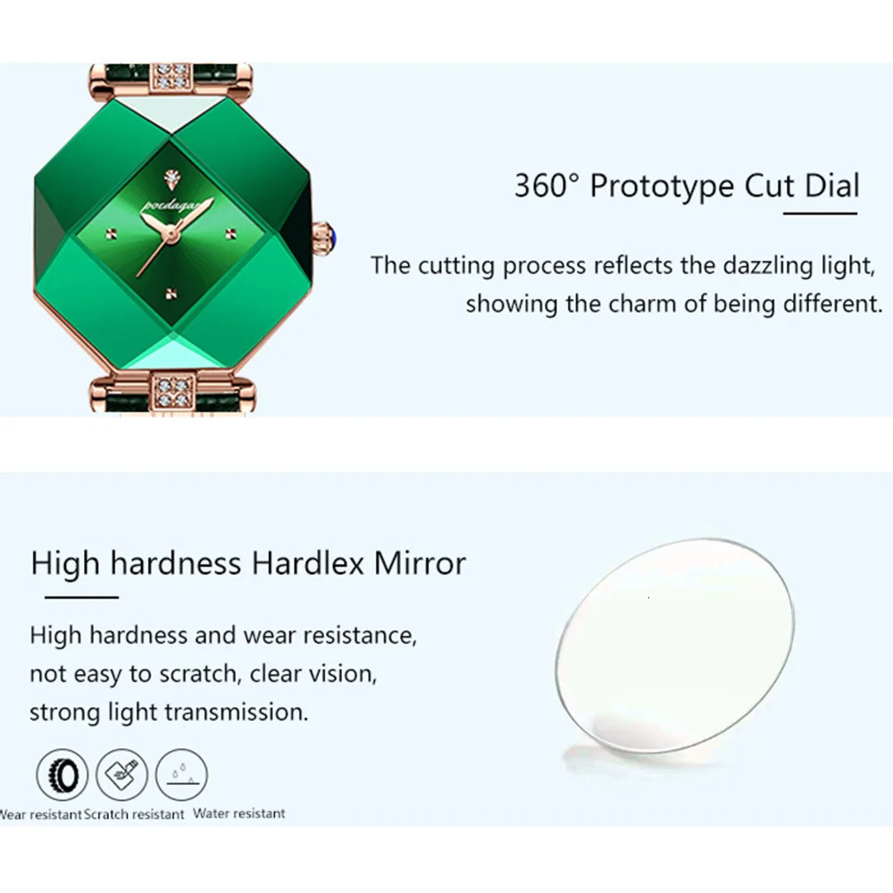 POEDAGAR High Quality Womens Watch Diamond Quartz Waterproof Ladies Green Leather Watches Fashion Exquisite Drop 241228