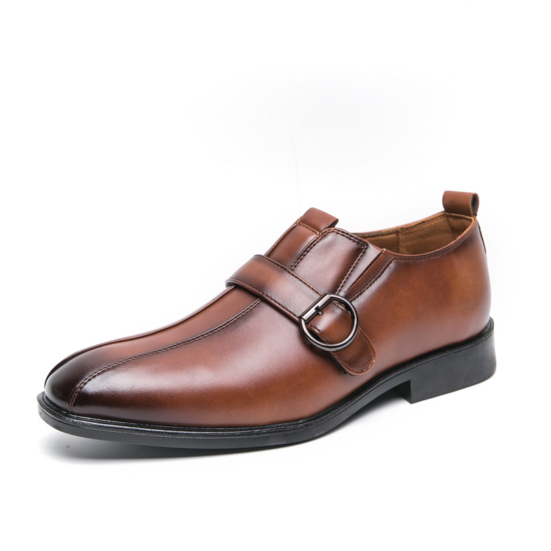 Men Dress Shoes Pointed Toe Leather Shoes Trendy British Style Business Formal Wear Wedding High-end Triple Black Brown Blue Free shipping