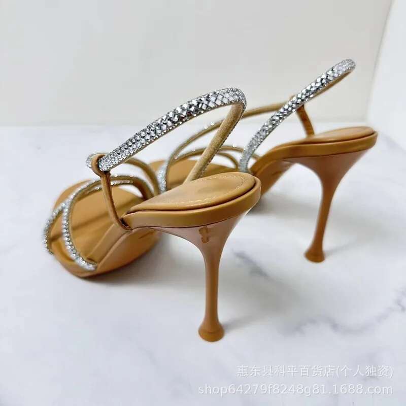 Summer New Women's Shoes Thin Heels Square Headed Water Dia Decoration One E Open Toe High Heel Sandals For Women