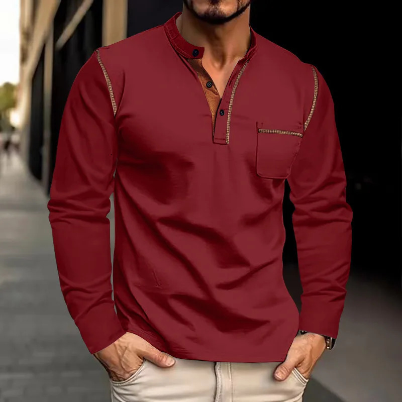 Mens Long-Sleeved Polo Shirt European and American Stand-up Collar Casual Foreign Trade Spring Summer 2024 241223
