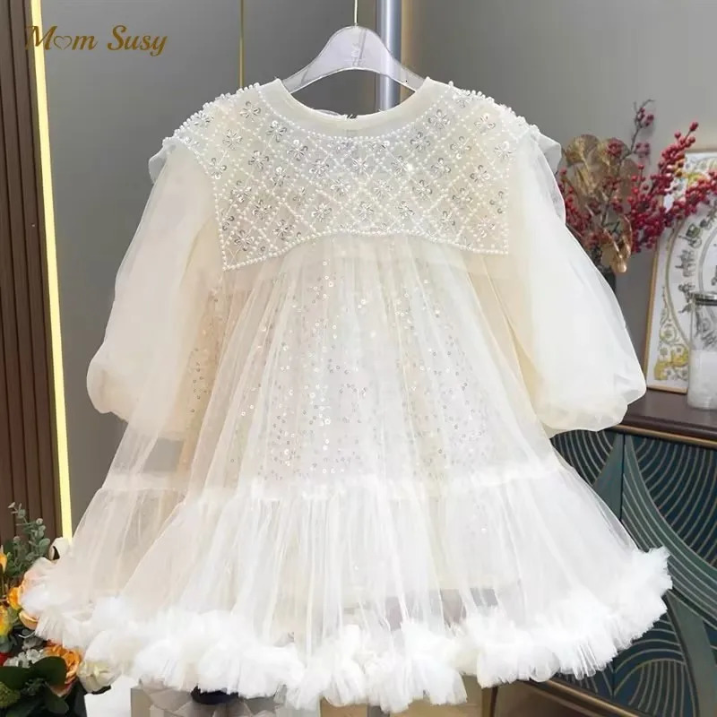 Baby Girl Princess Sequins Sparkle Tutu Dress Infant Toddler Fashion Vestido Long Sleeve Party Pageant Birthday Ball Gown 1-12Y 250107