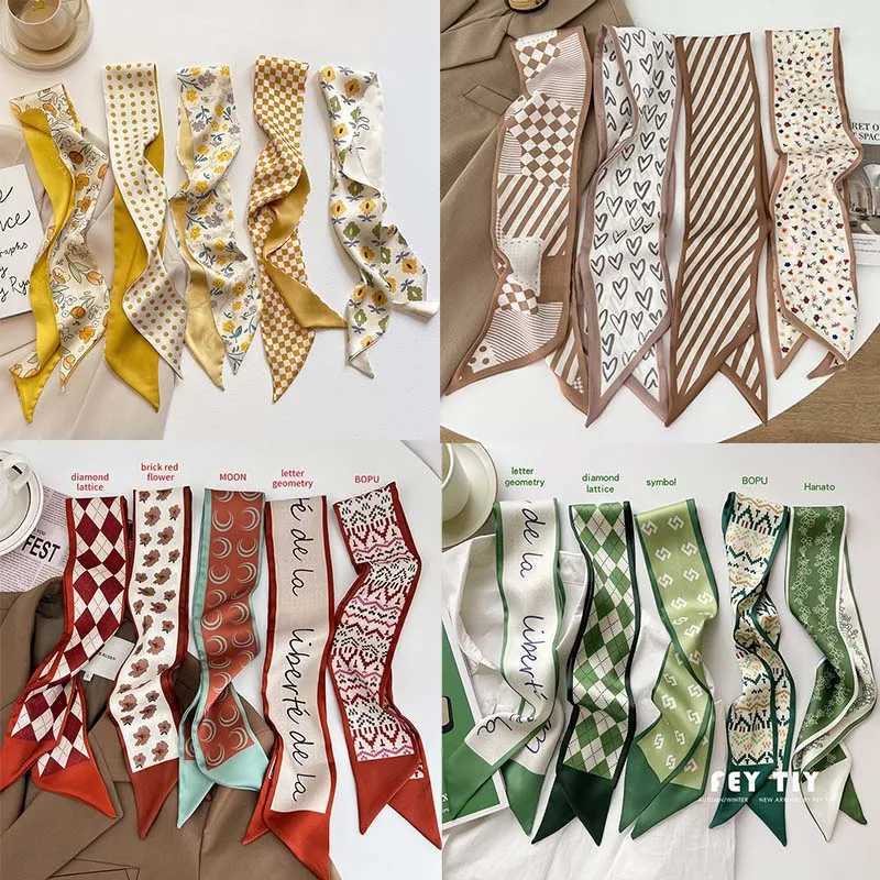 Womens Narrow and Thin Scarf Long Thread Scarf Womens Handbag Ribbon Multi functional Decorative Collar Headband W250107