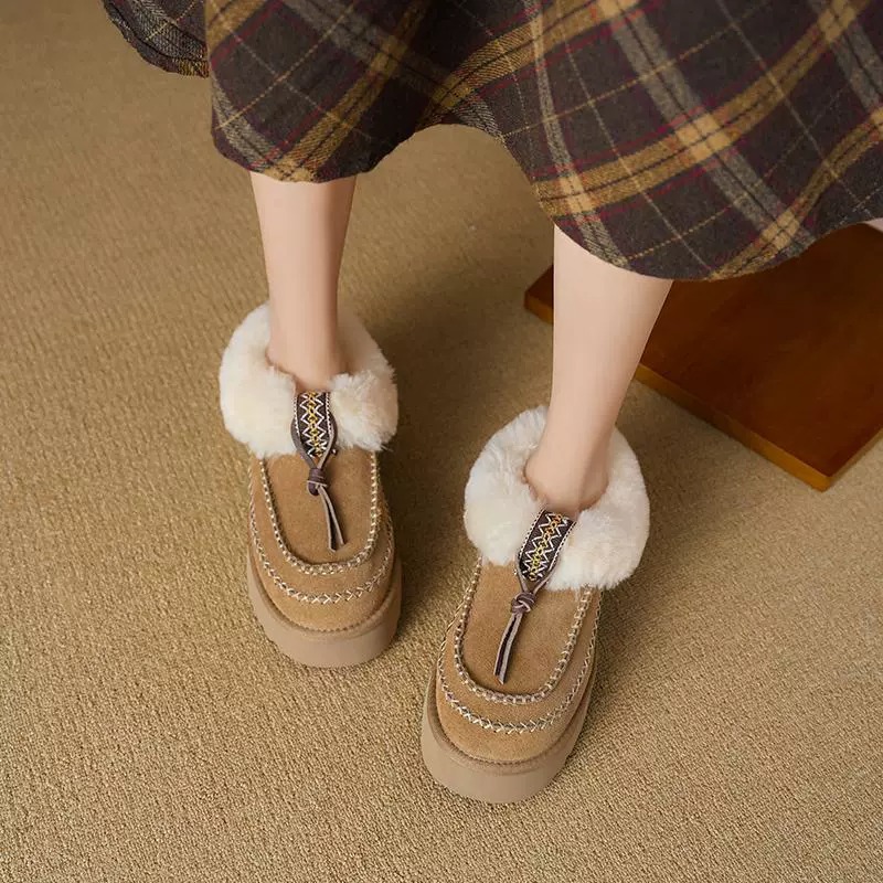 Women Boots Winter Fur Snow Boots Thick Sole Plush Warm Short Boots Versatile Triple Brown Khaki Free shipping