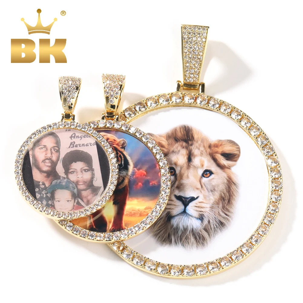 THE BLING KING Oversize Large Round Custom Po Pendant Necklace Engrave Name Iced Out CZ Hiphop Jewelry Memory Gifts 250107