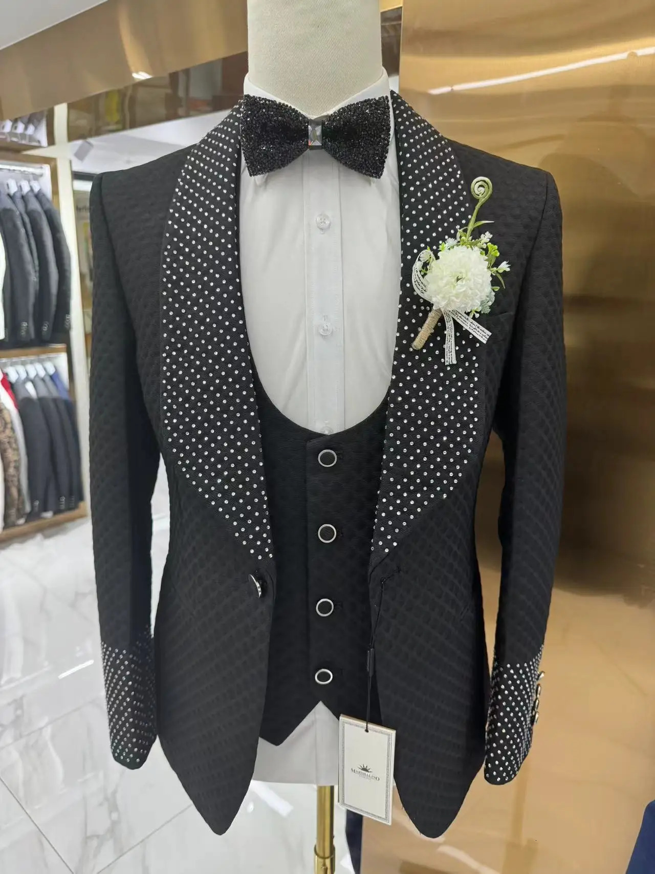 Man Suit Fine Pressed Diamond Mens Wedding Casual Host 3 Pieces Suits for Men 250107