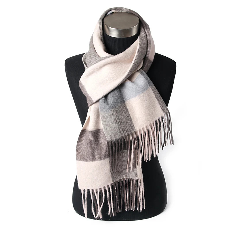 LONGMING 100% Merino Wool Knitted Shawl Women Autumn Fashion Classic Plaid Solid Scarf Winter Warm Knottable Muffler for Man 250106