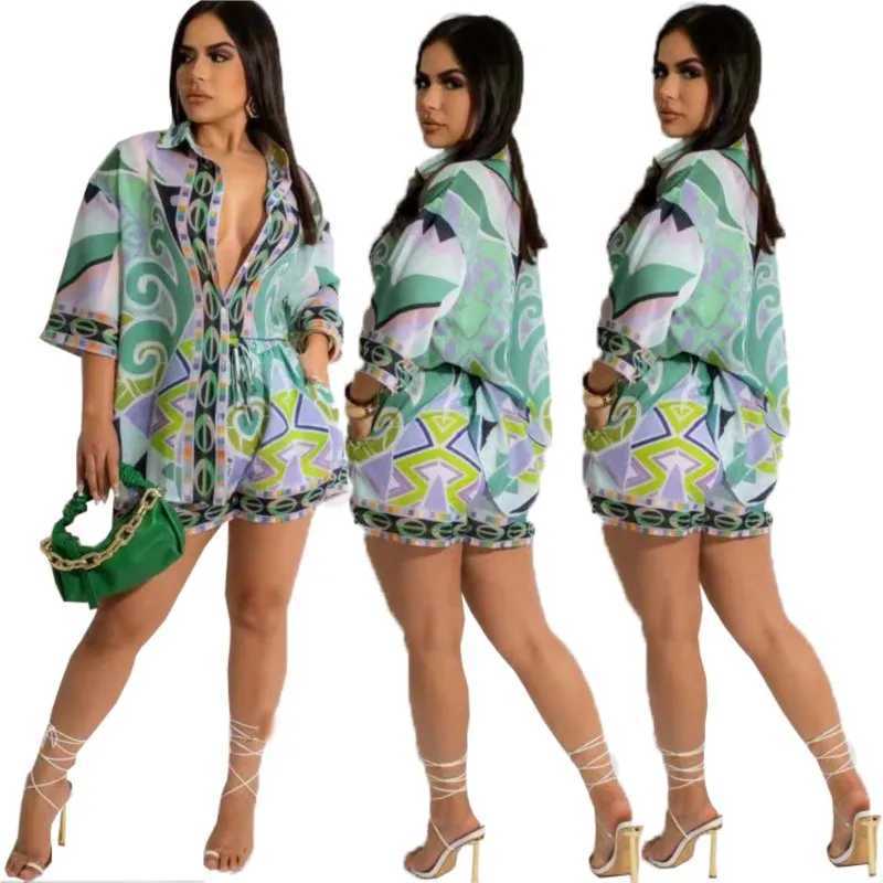 Women Boho Pattern Printed Half Sve Loose Casual Shirt Shorts Suit Spring Summer Fashion Two 2 Piece Set Outfits TracksuitXJ250106