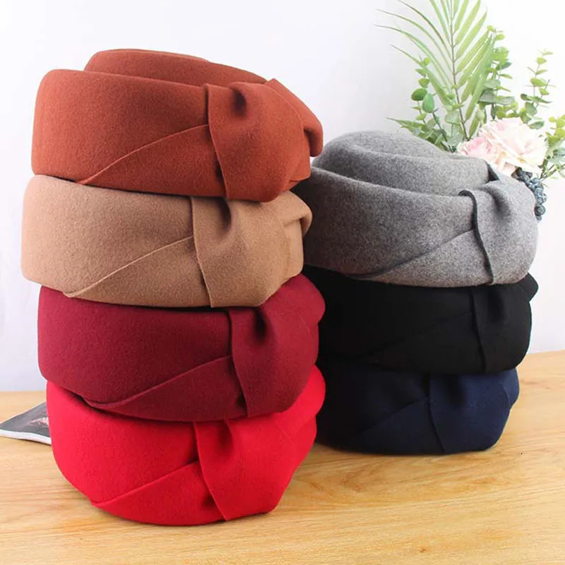 Elegant Wool Fascinator Hat Women Fedoras Church Hats Ladies Wedding Hat Felt Bow Berets Caps Pillbox Hat Chapeau 250106