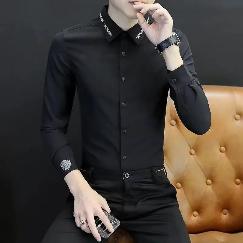 Man Shirt Office Long Sleeve y Formal Shirts for Men Business Dress Social Button Up Things with Comfortable I 250107
