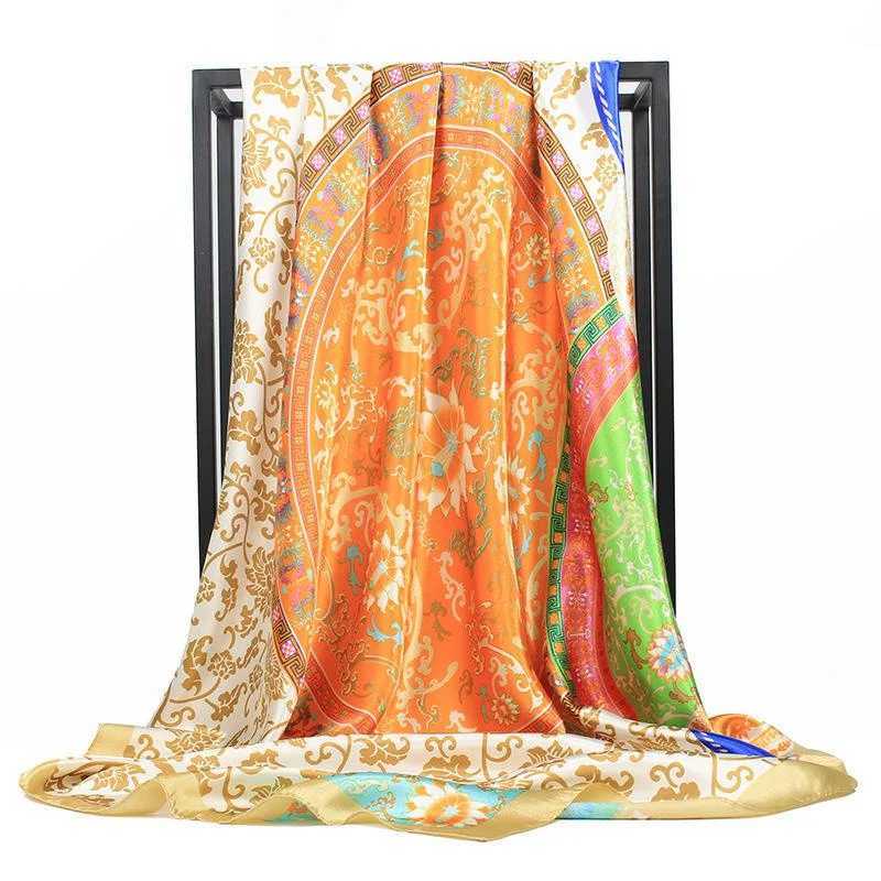 Hip hop headscarf scarf womens printed collar founder square satin scarf shawl and wrap womens Pashmina Bandana 2024 W250107