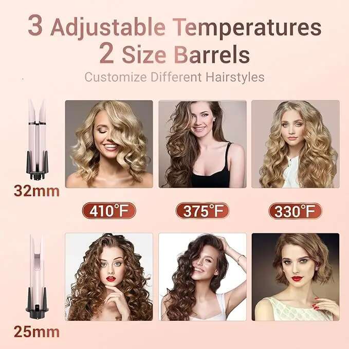 BESTOPE PRO Automatic Iron Curler, Replaceable Curg Wand with 2 Sizes Barrel (1", 1.25") & 3 Temps, Hair Waver
