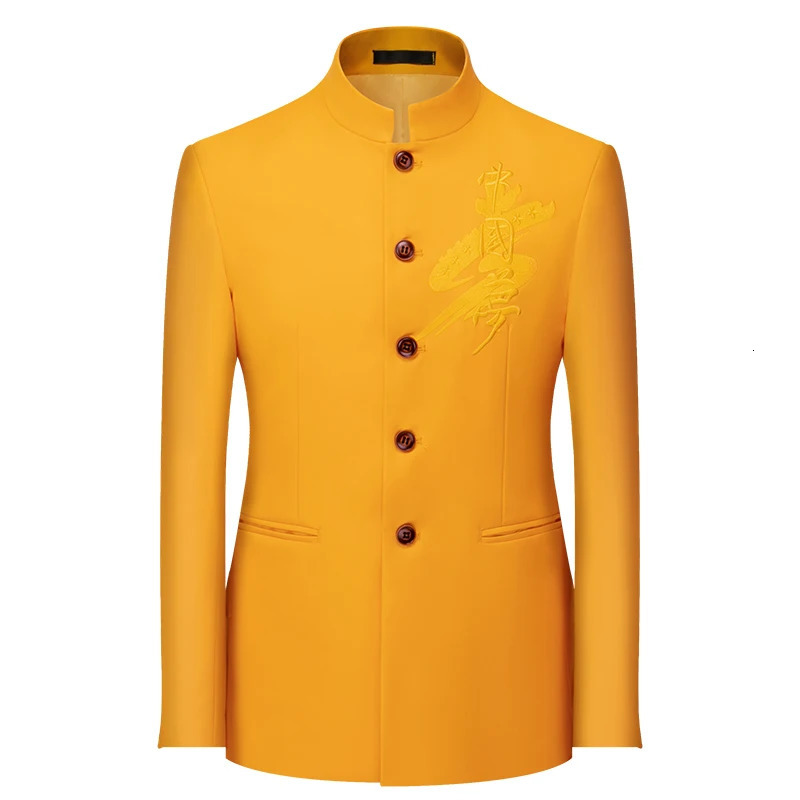 Chinese Stand Collar Men Suit Jacket Asian Size Slim Fit Blazer Korean style Blazers Yellow Burgundy White Black 250107
