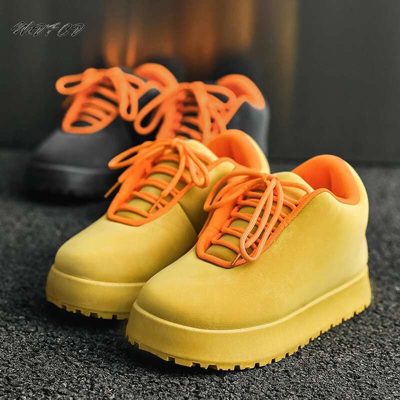 Chunky Sneaker Men Designer Winter Warm Boots Fashion Casual Microfiber Leather Upper Height Increased Flat Platform Board Shoes