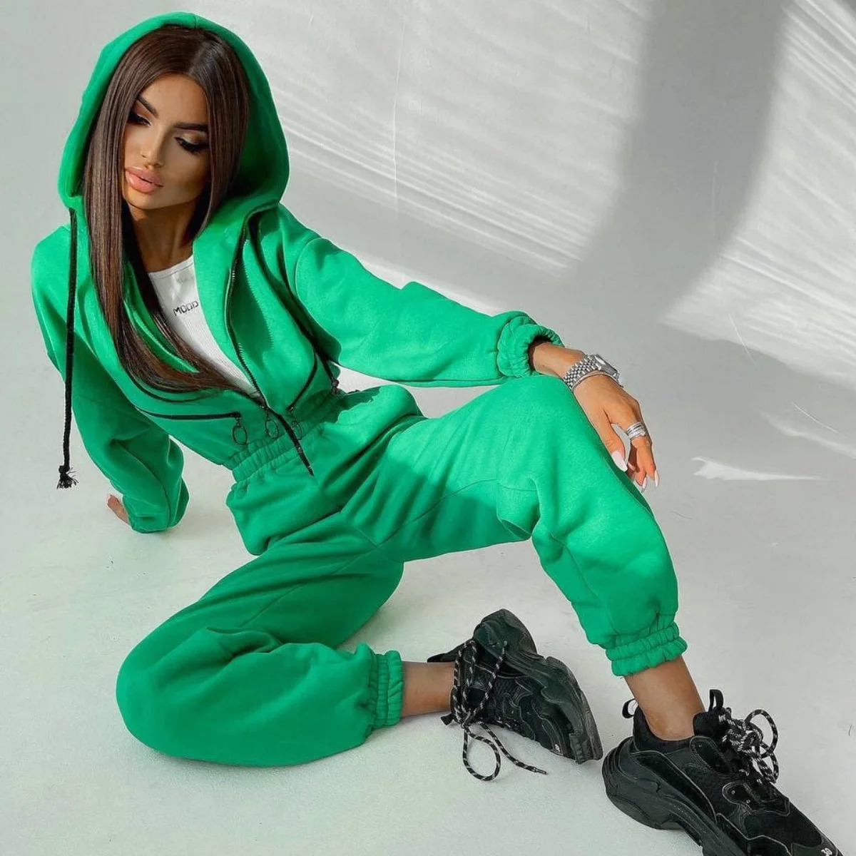 Fleece Sport Jumpsuit Women Playsuit Sportswear Female Long Sleeve Zipper Hoodies Jumpsuits Autumn Winter Casual Overalls 250106