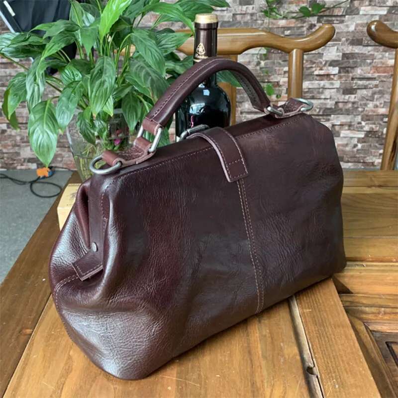 Original Genuine Leather Doctor Handbag 100% Cowhide Women Big Shoulder High Quality Vintage Manual Paint Crossbody Bags