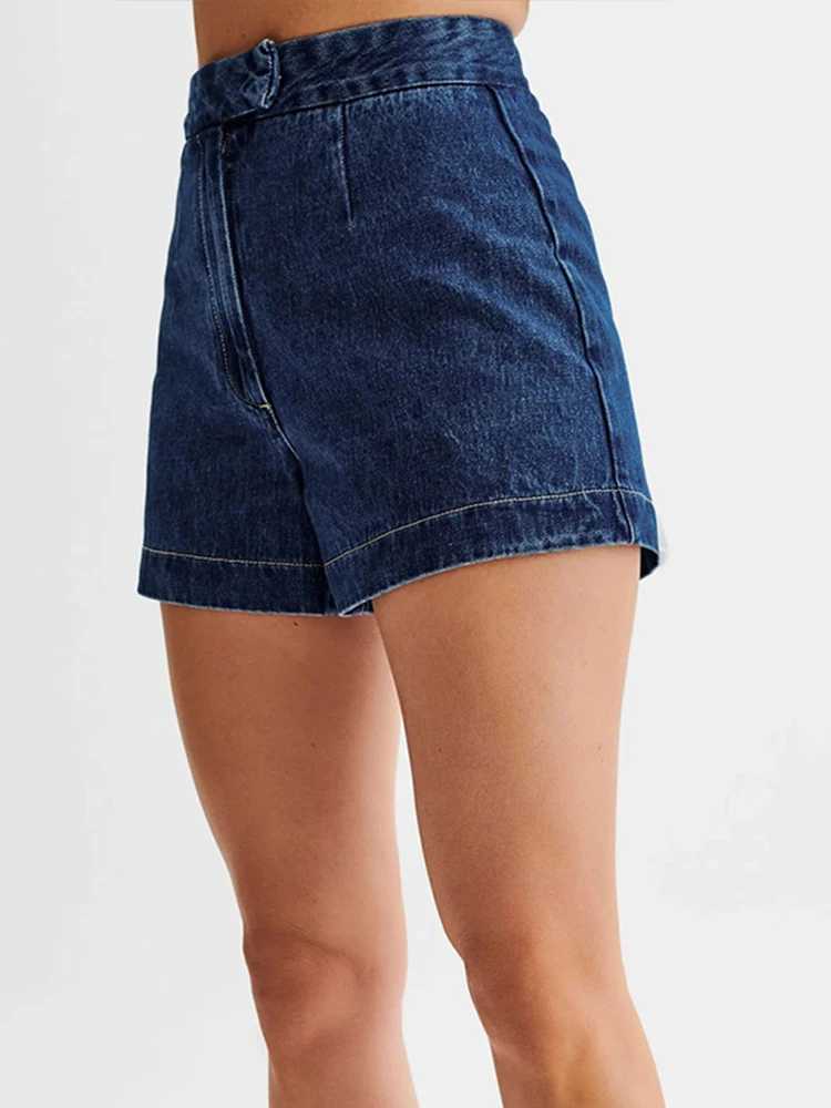 Denim 2 Pieces Sets Women Fashion Slim O-neck Sveless Single Breasted Vest Wide Leg Shorts 2024 Summer Y2K Lady OutfitXJ250106