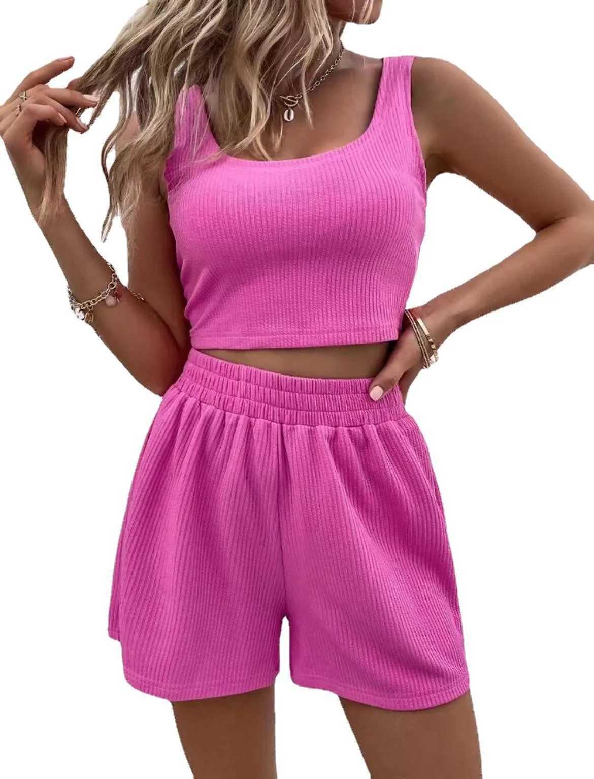 Womens 2 Piece Casual Workout Outfits Ribbed Knitted Yoga Tank Top High Waist Leggings Tracksuit Active Wear SetsXJ250106