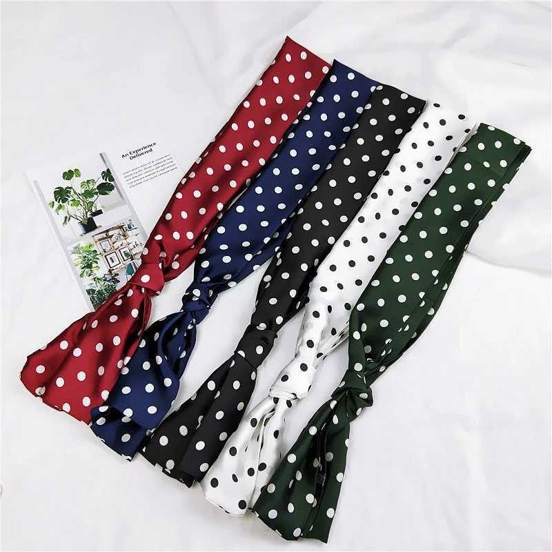 Womens polka dot printed handbag hair cap womens business suit small ribbon tie headband handle headband narrow scarf silk W250107