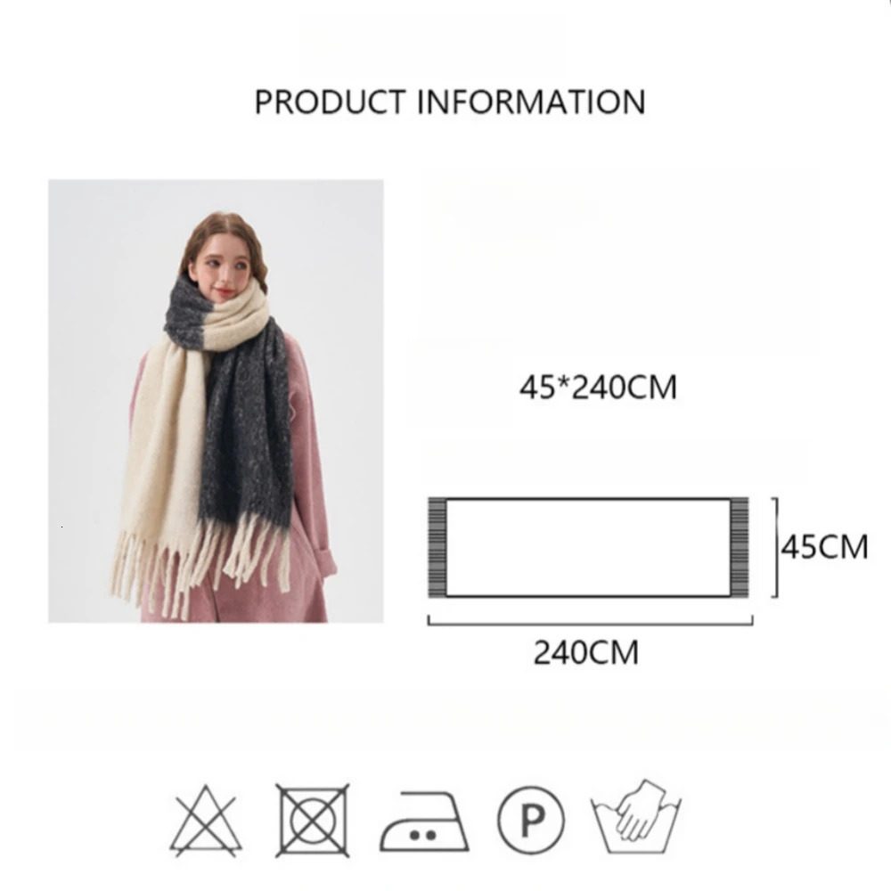 Winter Thickened Imitation Cashmere Scarf Long Color Blocking Soft Shawl Womens Pashmina Scarves Tassel Bufanda Echarpe 250106