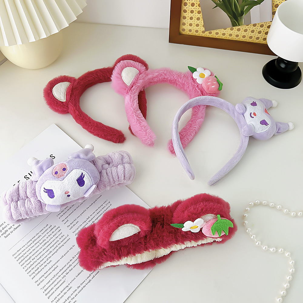 Girl Cute Plush Hair Hoop Autumn/Winter Compression Cartoon Beast Ear Head Hoop Internet Red Strawberry Bear Hair Hoop
