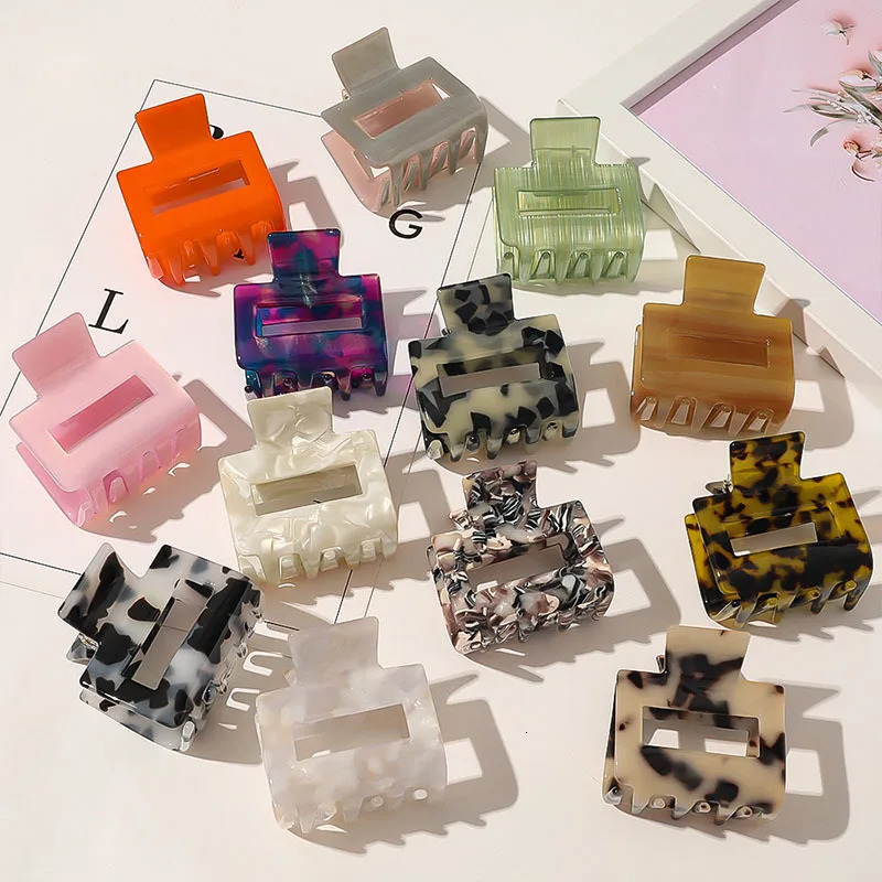 Elegant Acetate Small Hair Claw For Women Girl Geometric Square Hair Crab Hair Clip Leopard Solid Color Hairpin Hair Accessories 250103