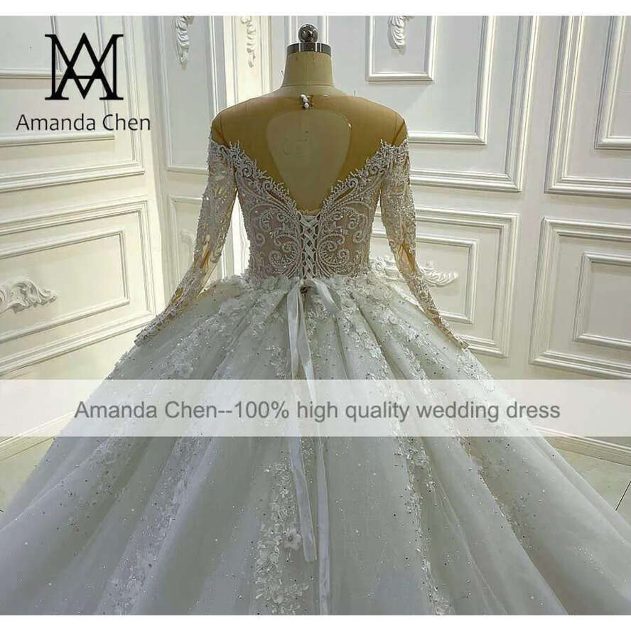 Long Sleeve Ball Gown Sheer Wedding Dress