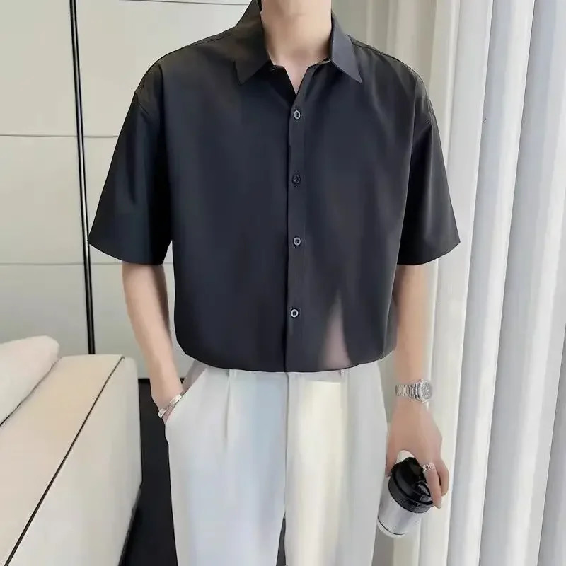 Man Tops Plain Dress Shirt Clothing Formal Shirts And Blouses For Men Long Sleeve Black Aesthetic Xxl Elegant S y Button I 250107