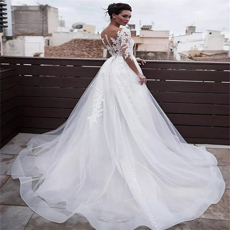 Celtic Civil Boho Wedding Dress With Removable Tail Two piece 2 In 1 Bohemian Bridal Dress Korean Beach Corto Bride Dress 2025 Long Sleeve A Line Vest