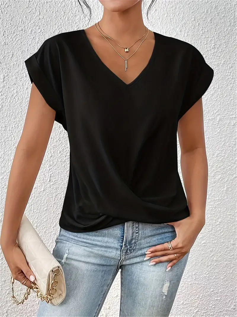 designer clothes women shirt 2024 top solid color vneck tshirt elegant short sleeve top spring/summer women's wear tank top t shirt