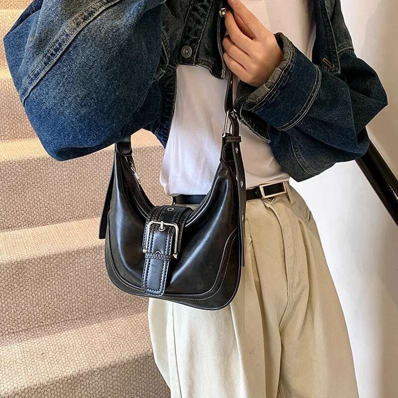 Ddmymarket 2024 Winter Belt Design Y2K Retro Small PU Leather Crossbody Women Fashion Handbags New Trend Shoulder Bag