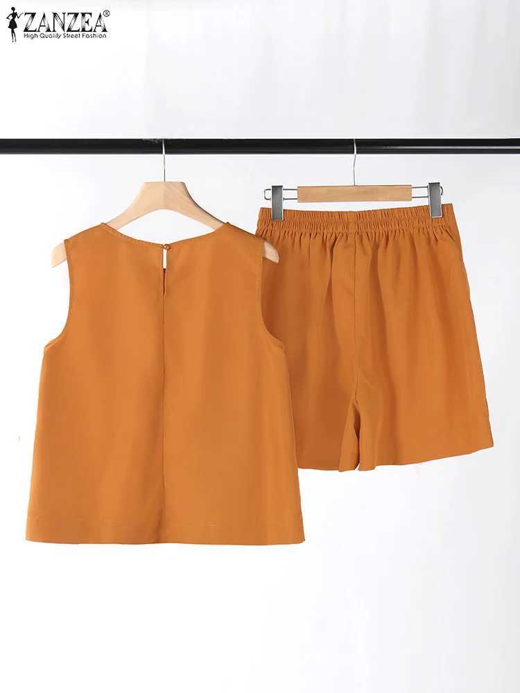 ZANZEA Women Two Piece Sets Casual Sveless Buttons Tank Tops And Pants Shorts Suits Summer 2PCS Holiday Loose Short Pant SetsXJ250106