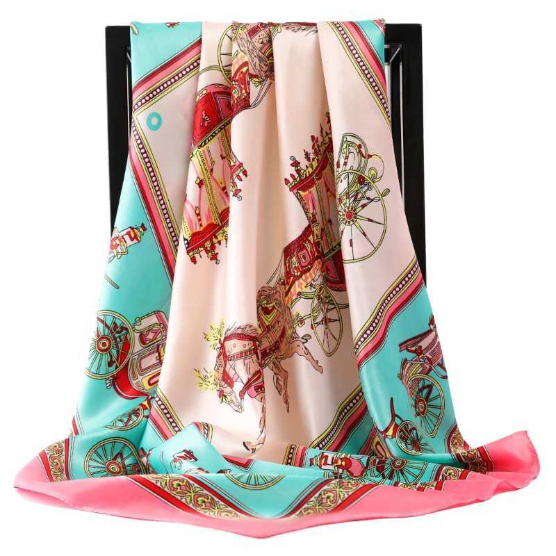 90X90CM Scarves Womens Printed Hair Neck Square Silk Office Women Shawl Bandanna Handle Headscarf Foulard Womens Packaging Muffler W250107