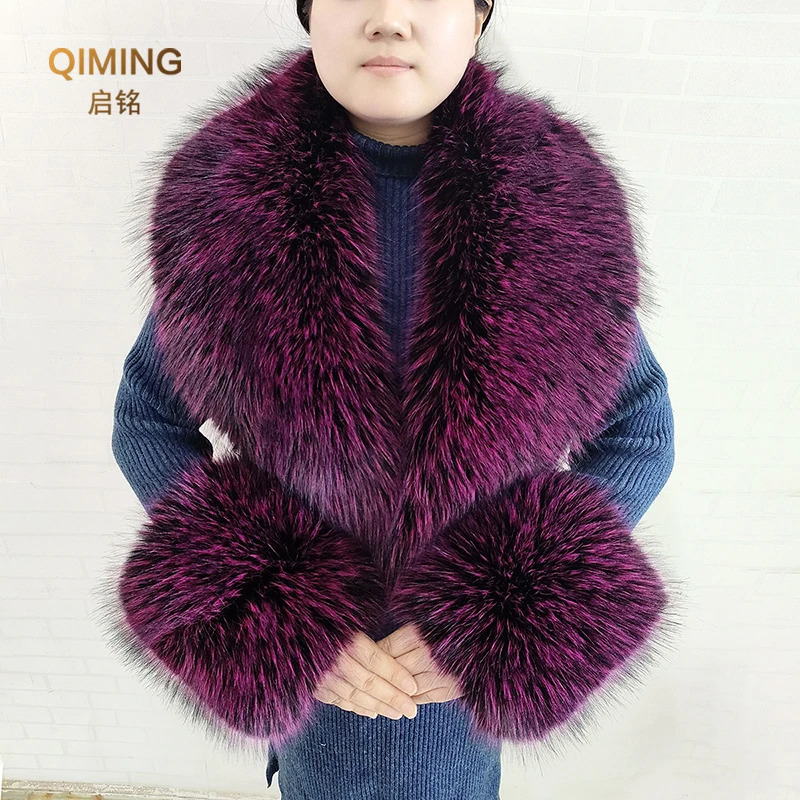 Faux Fur Scarf Cuffs Set Winter Warm Fake Fur Collar Neck Warmer Women Fluffy Large Shawl Furry Scarves Coat Parka Accessories 250106