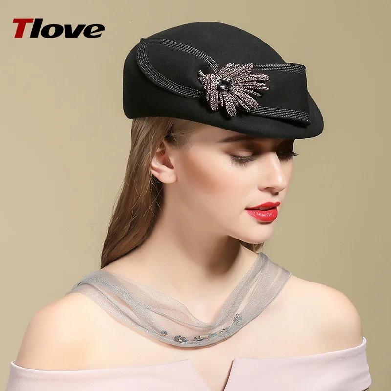 Female Fedoras Hat Winter Australia Wool Vintage French Bowler Sombrero Hats Fedora Wool Hat for Women Flat Flower Hat B8985 250106