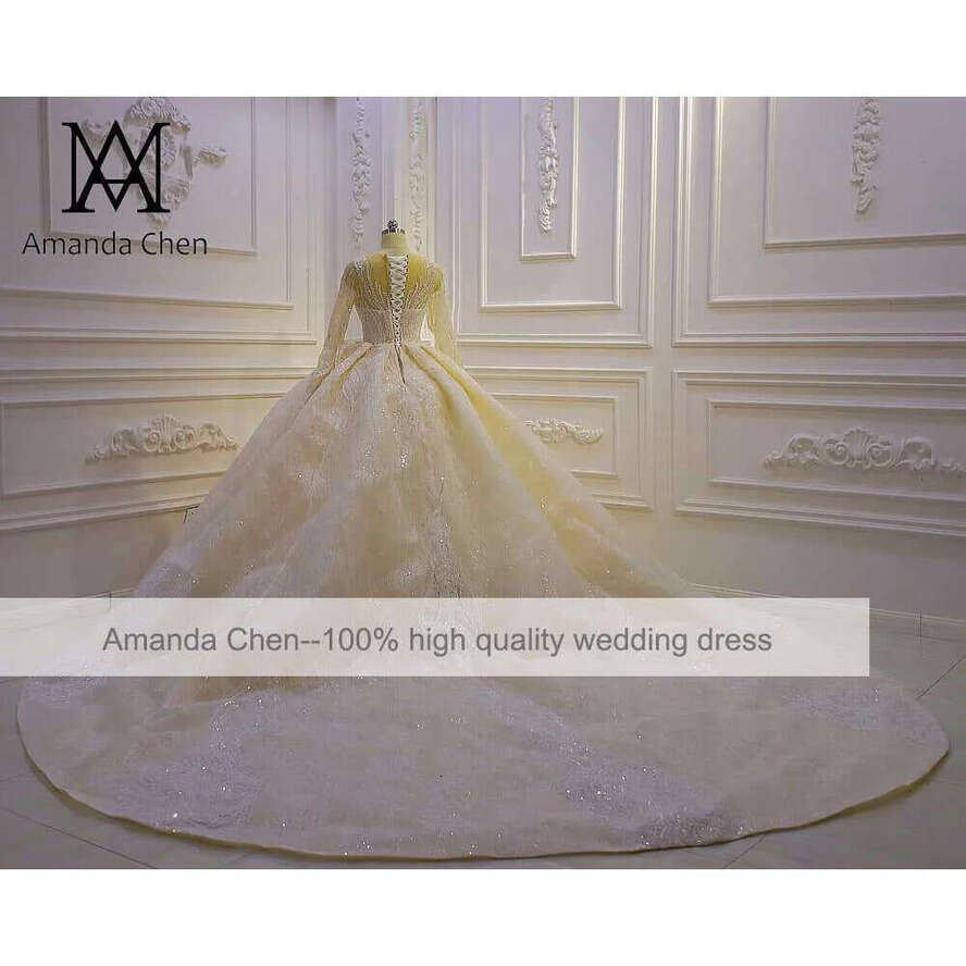 Lace Appliques Champagne Wedding Dress
