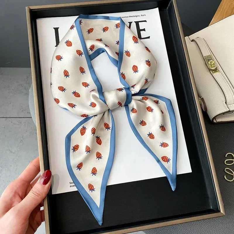 Silk long scarf womens leopard flamingo print luxury hair clip narrow scarf small collar summer headband womens ribbon W250107