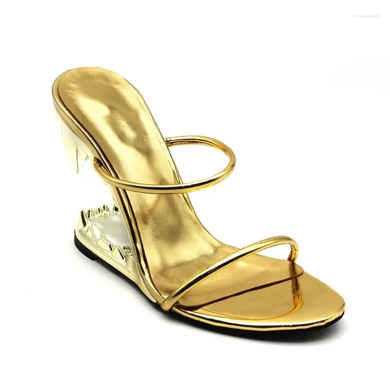 Sandals Concise Tiger Tooth Shaped Heel Women's High-heeled Slippers European American Fashion Shows Alien Slope 41