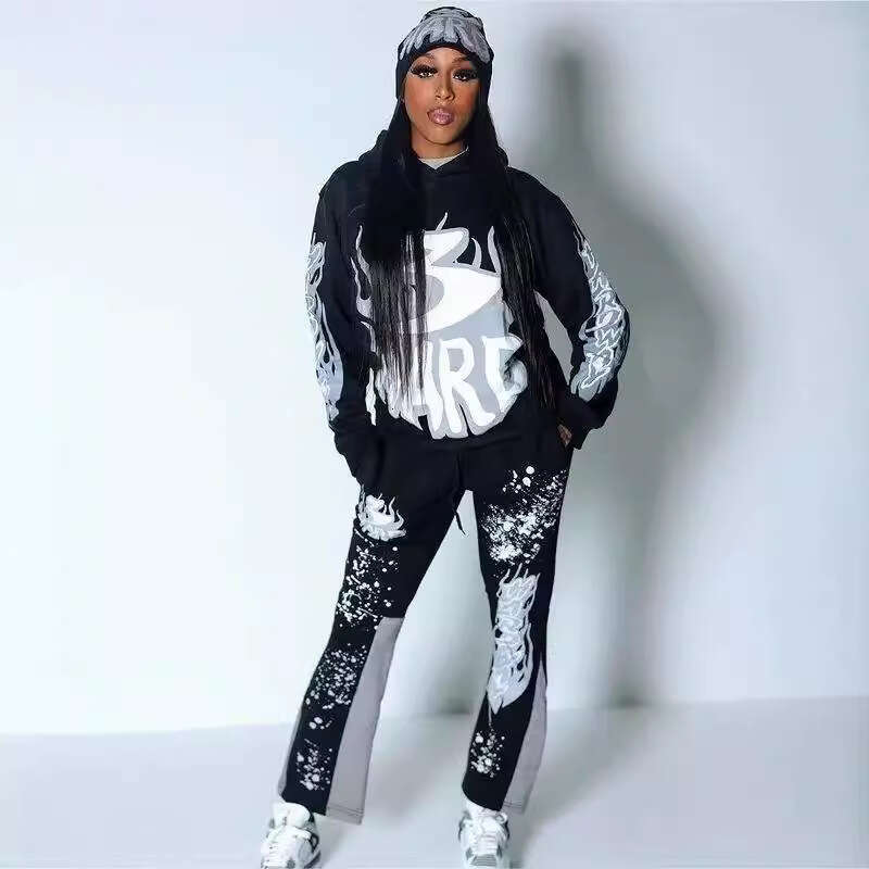 New Street Design Feel Alphabet Number Printed Loose Hoodie