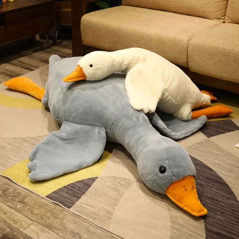 Giant 50-130cm fluffy duck plush toy sleeping pillow cute animal filled swan goose doll floor mat childrens girl birthday gift W250107